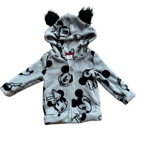 Disney Mickie Minnie Mouse Fleece Hoodie Pom Pom Jacket Zip up Baby Boy 18M NWOT